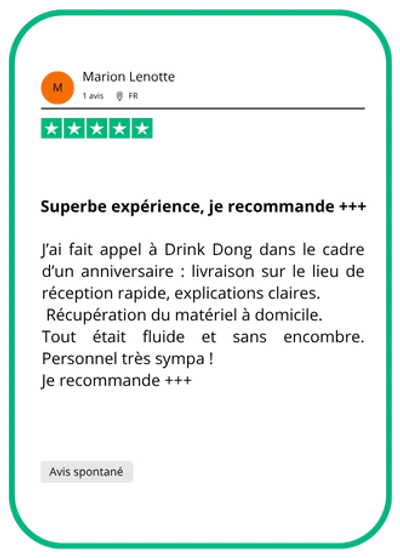 Avis client Drink Dong publié sur Trustpilot en août