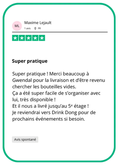 Avis client Drink Dong publié sur Trustpilot en septembre